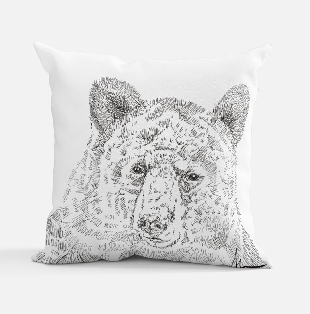 Curious bear print pillow by Andrea Mueller