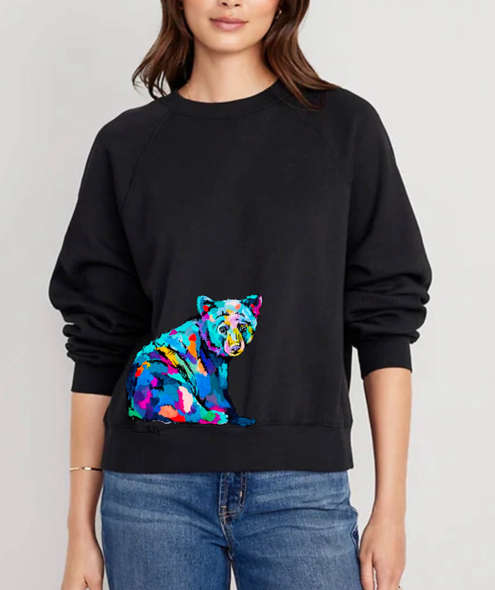 Little Bear Crew Neck Sweatshirt - Black - Hand Embellished by Andrea