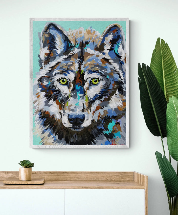 The Watcher wolf artwork by Whistler artist Andrea Mueller