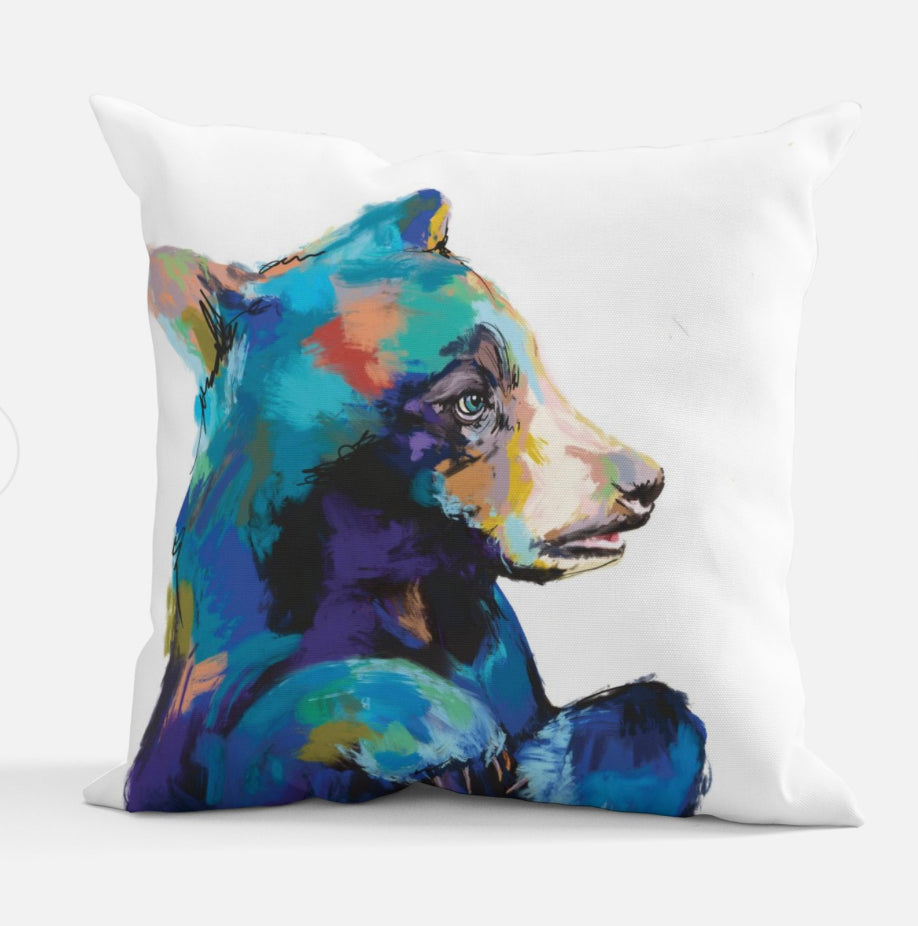 Little cub bear printed pillow by Andrea Mueller