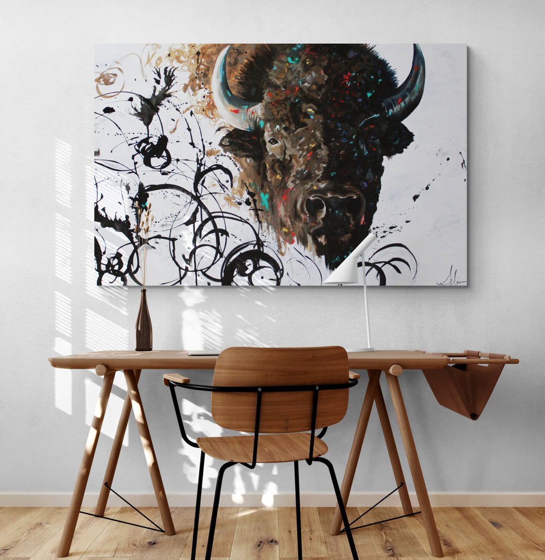 End Game bison painting by Whistler artist Andrea Mueller