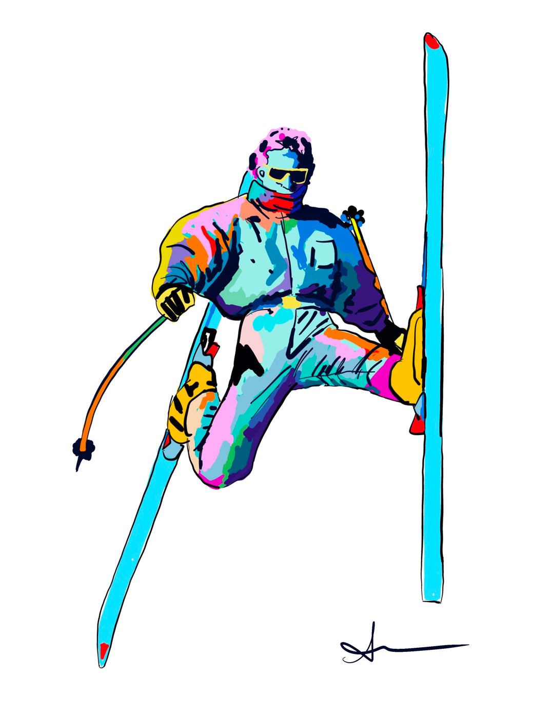 Eat My Sluff Skier artwork by Whistler artist Andrea Mueller