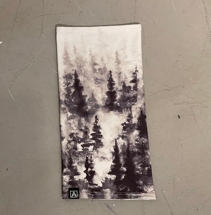 Whistler artist Andrea Mueller wears spirit trees neck tube